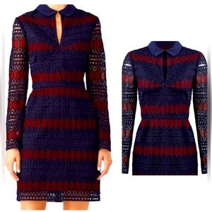 Trina Turk preppy navy/burgundy crochet lace dress size 6